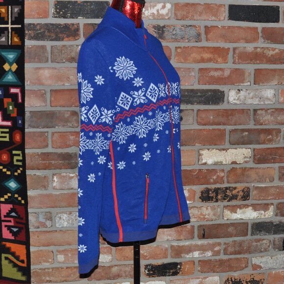 NEWLAND From Italy ALPINE SKI Wool Snowflake Blue SWEATER Jacket Full-zip XL - Picture 2 of 8